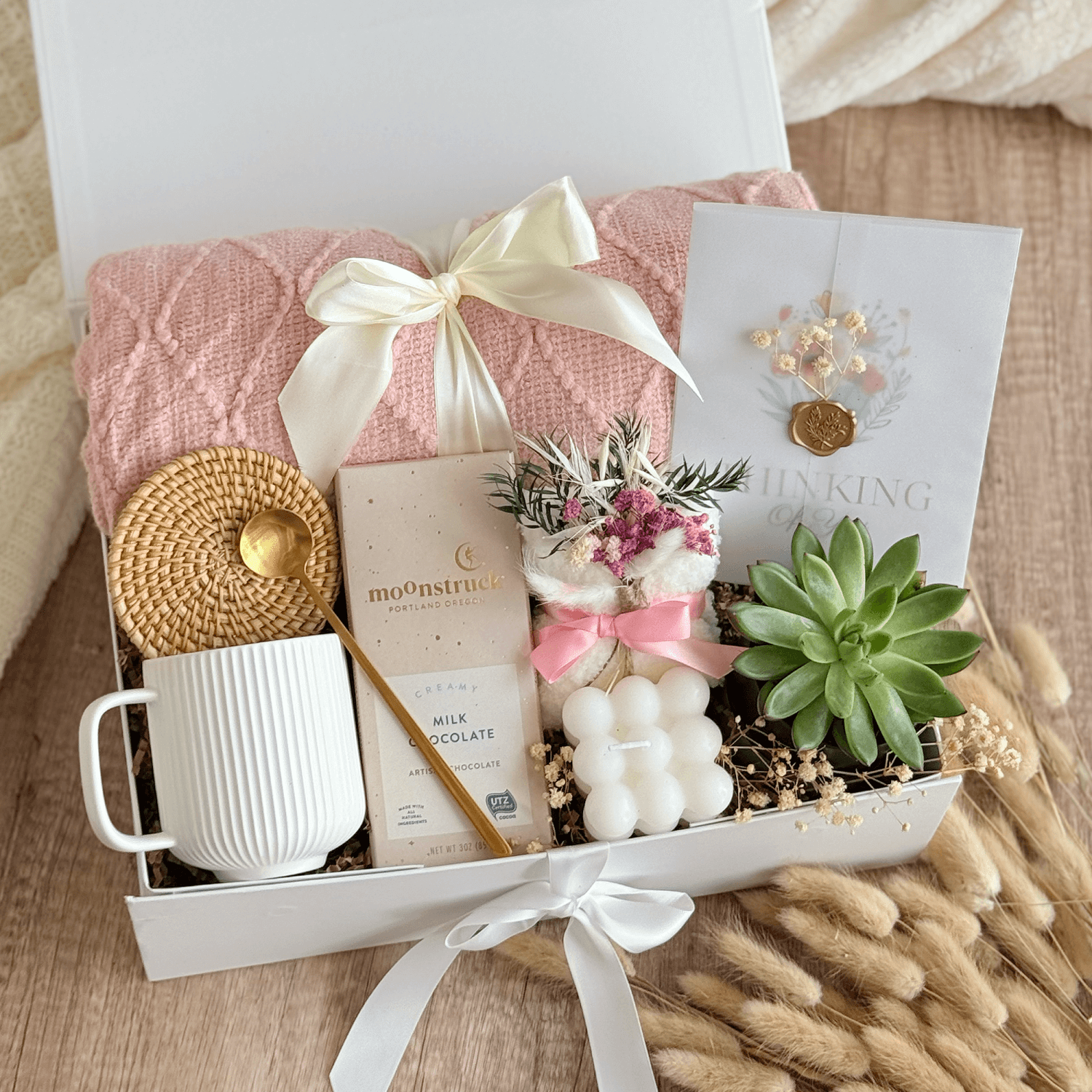 Pink Blanket Box with Succulent