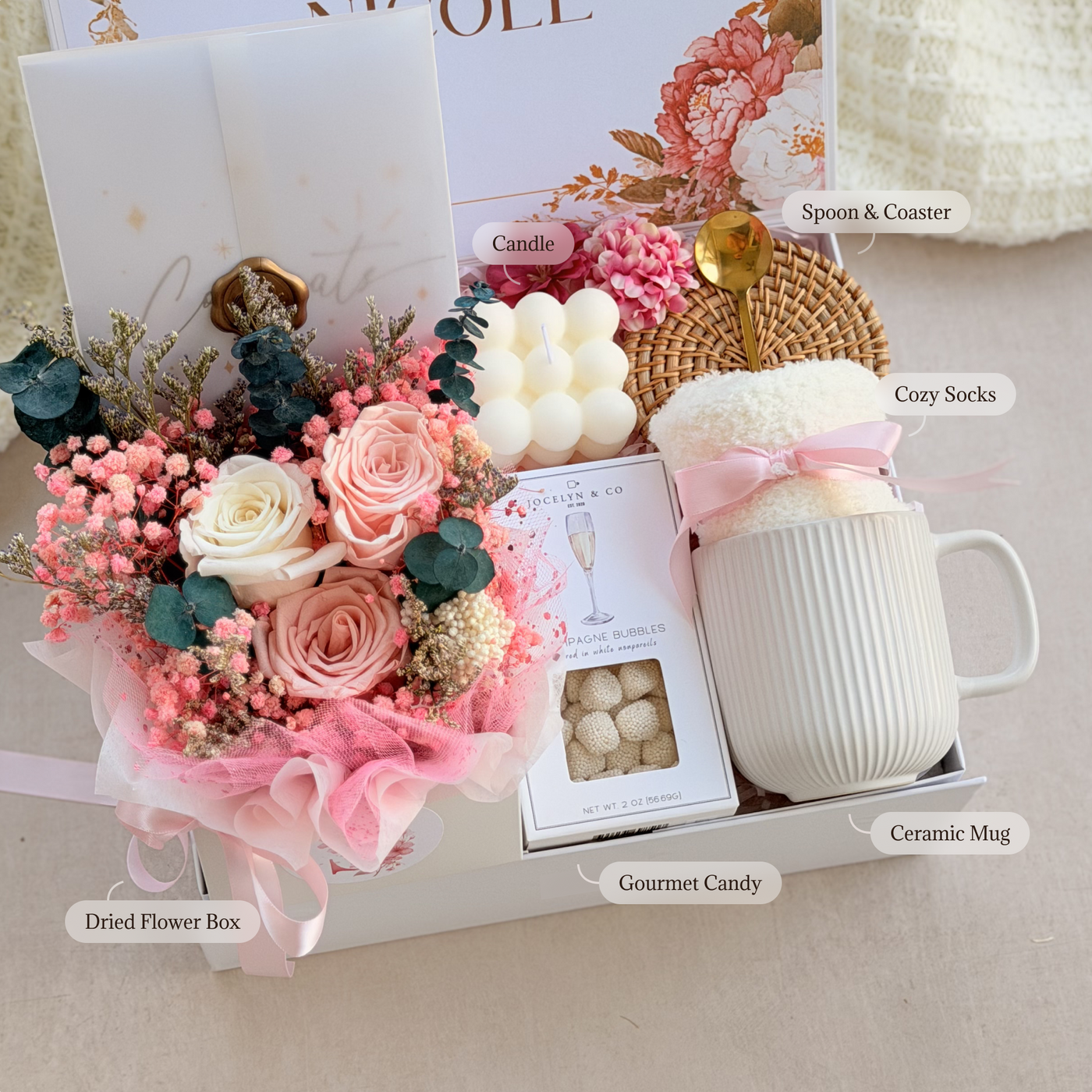 Champagne Bubbles Keepsake Box — inside view