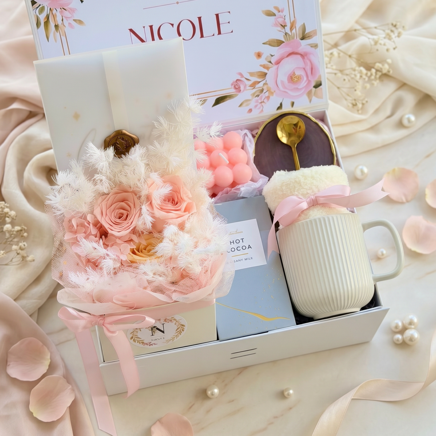 Dried Petal Mug & Cocoa Set — front view