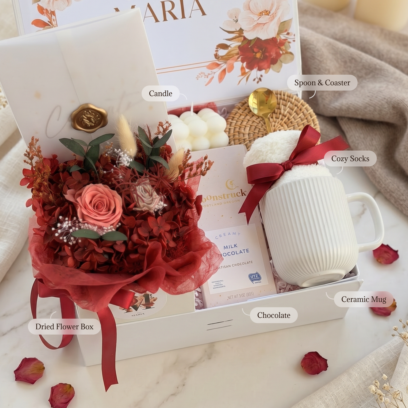 Dried Bloom Mug & Candle Box — inside view