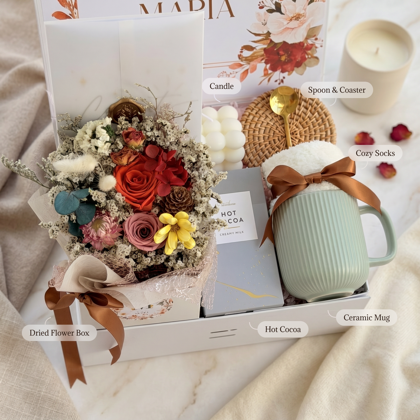 Dried Petal Cocoa Hearth Box — inside view