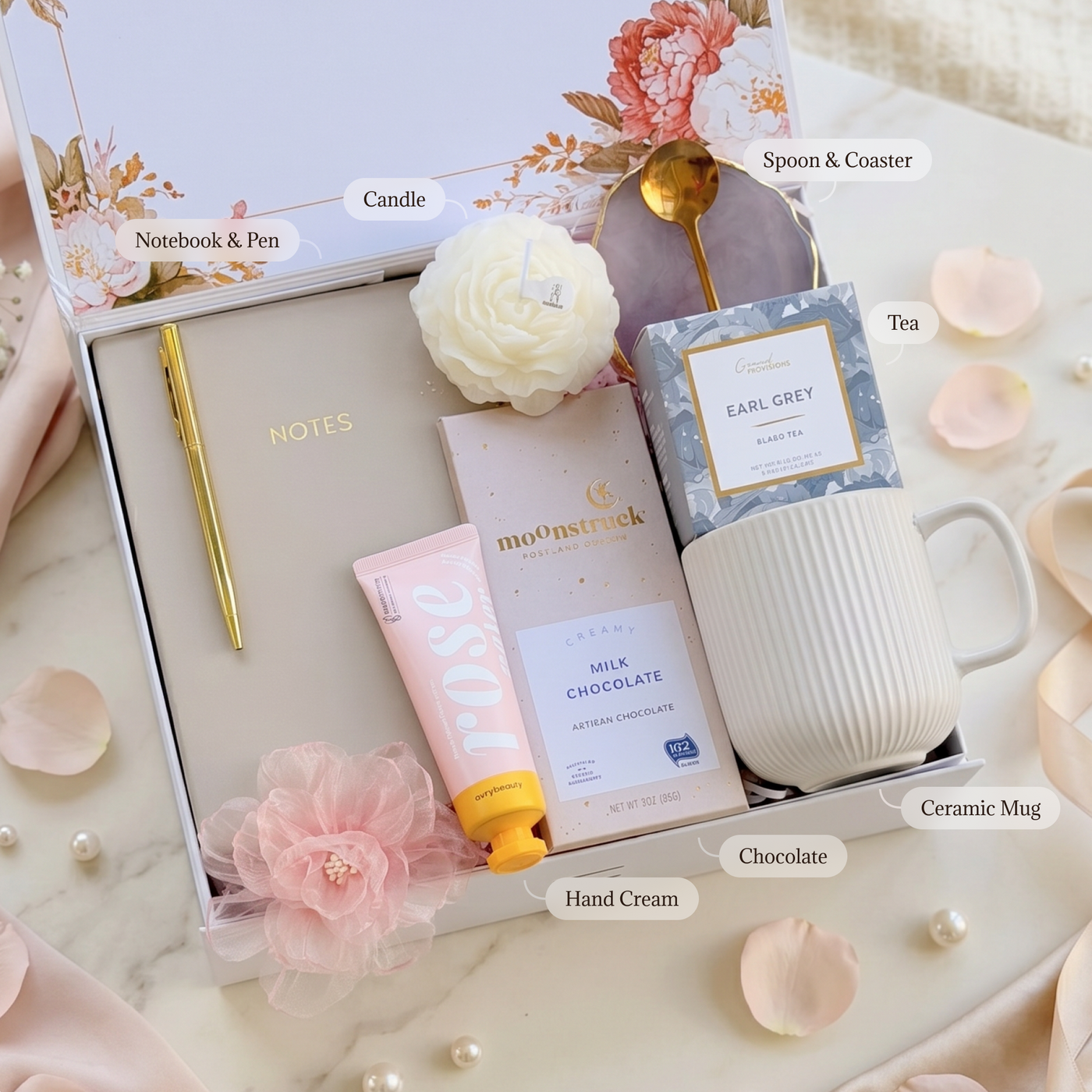 Heart Notes Tea & Candle Box — inside view