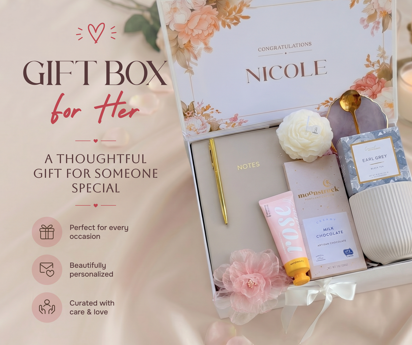 Heart Notes Tea & Candle Box — close-up detail 3