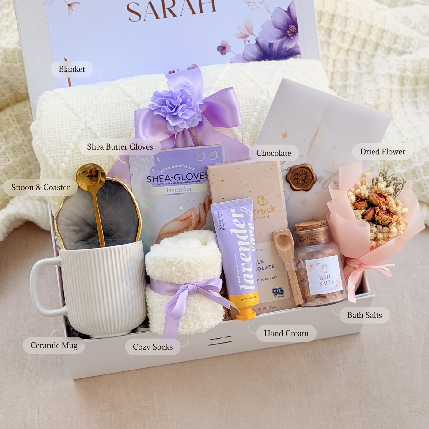 Shea Butter & Blanket Comfort Box — inside view