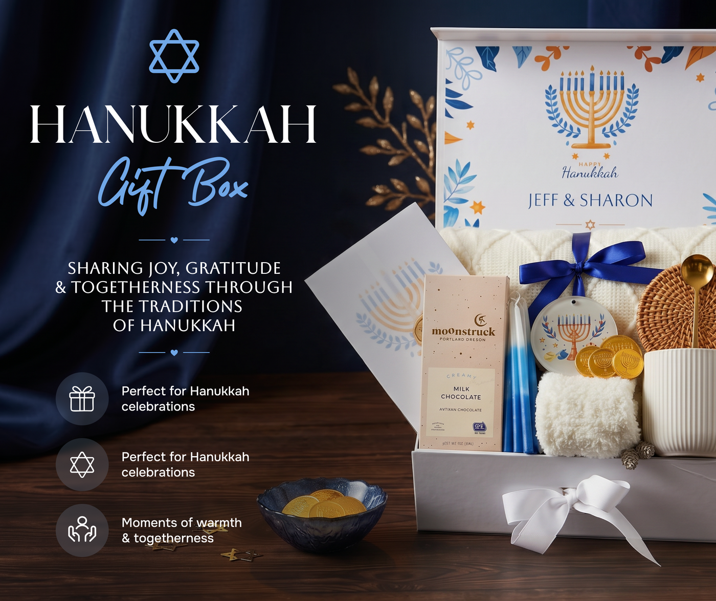 Hanukkah Candlelight Mug Duo Box — close-up detail 3