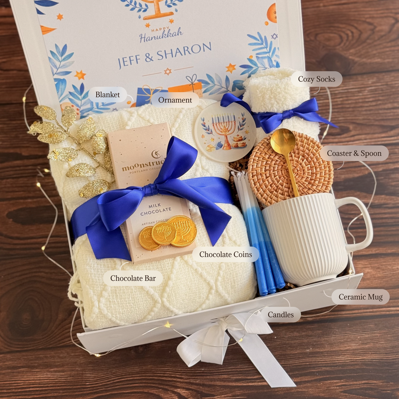 Hanukkah Glow & Coins Box — inside view