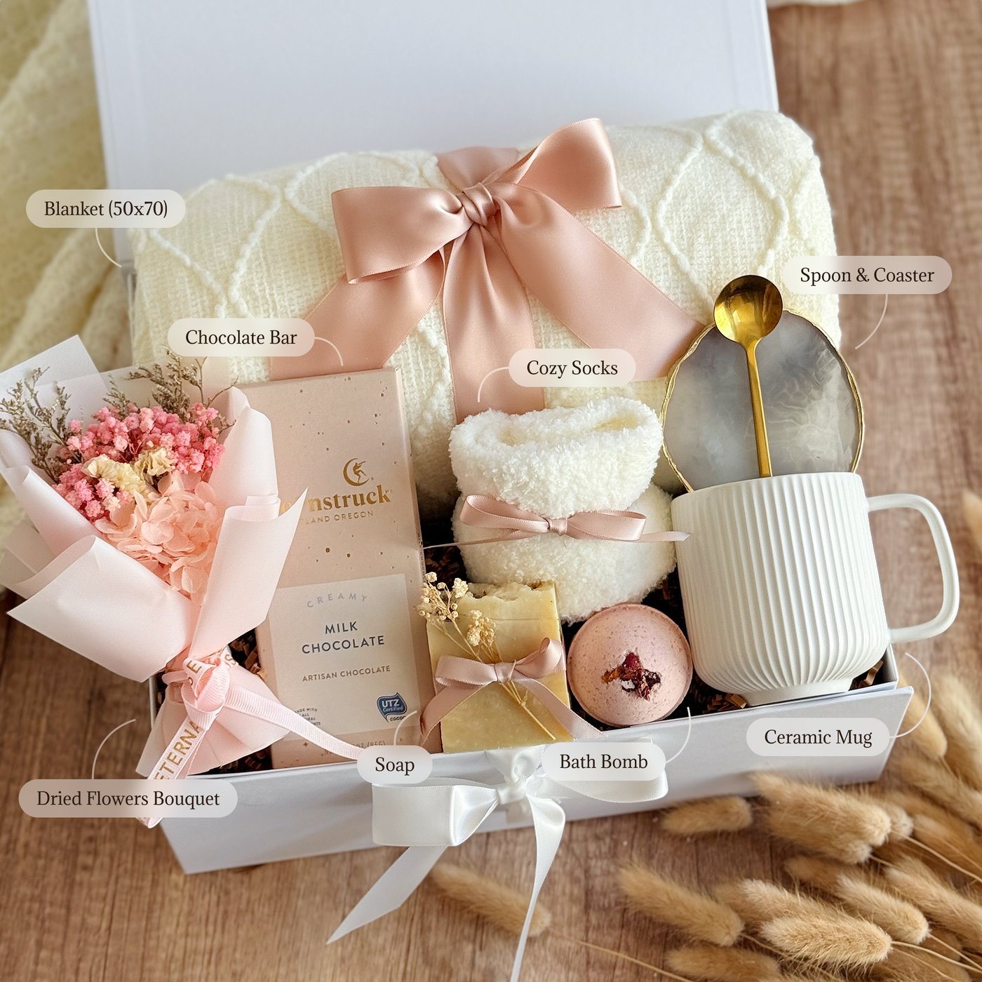 Soak, Sip & Snuggle Box — inside view