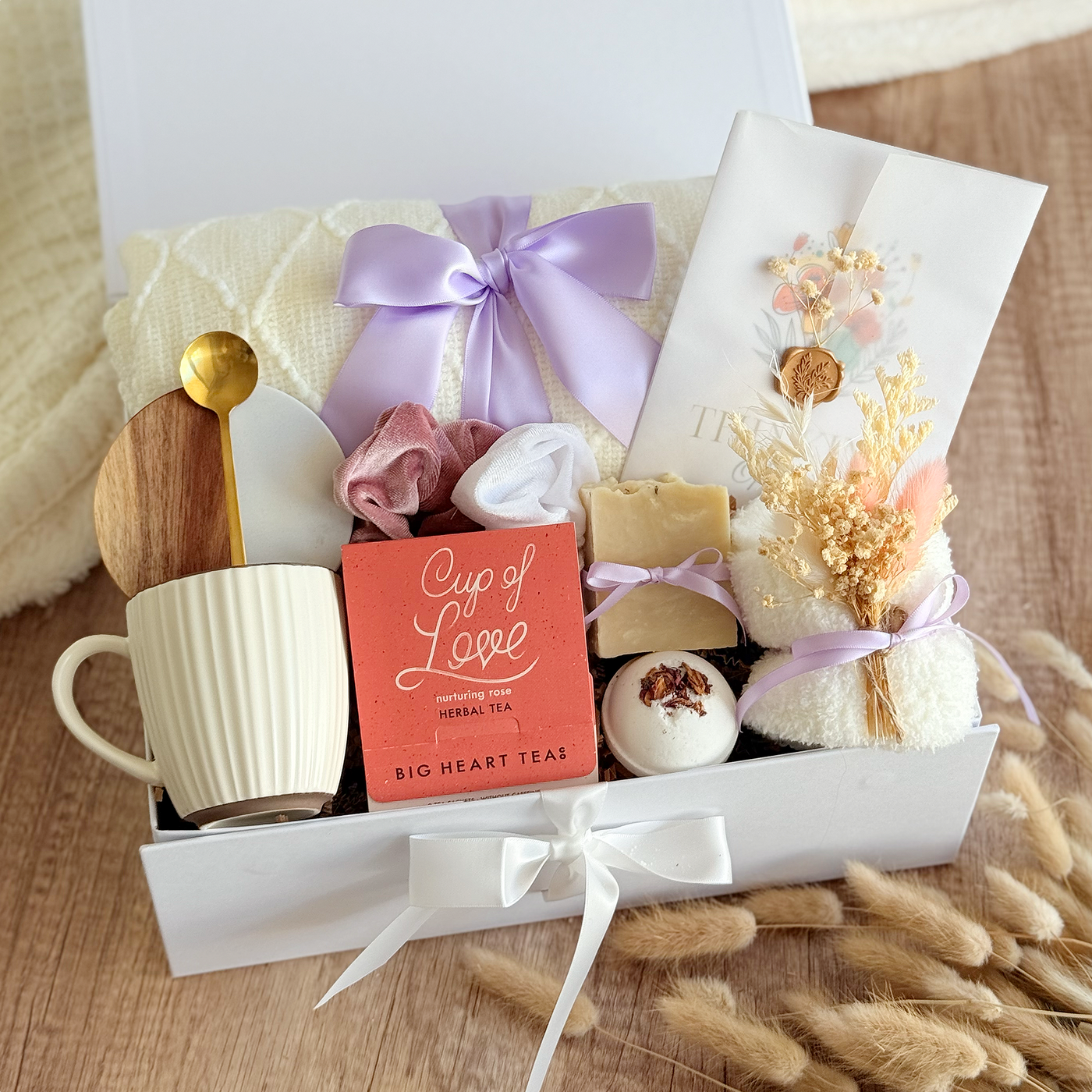 Blanket & Bath Bomb Retreat Box — front view