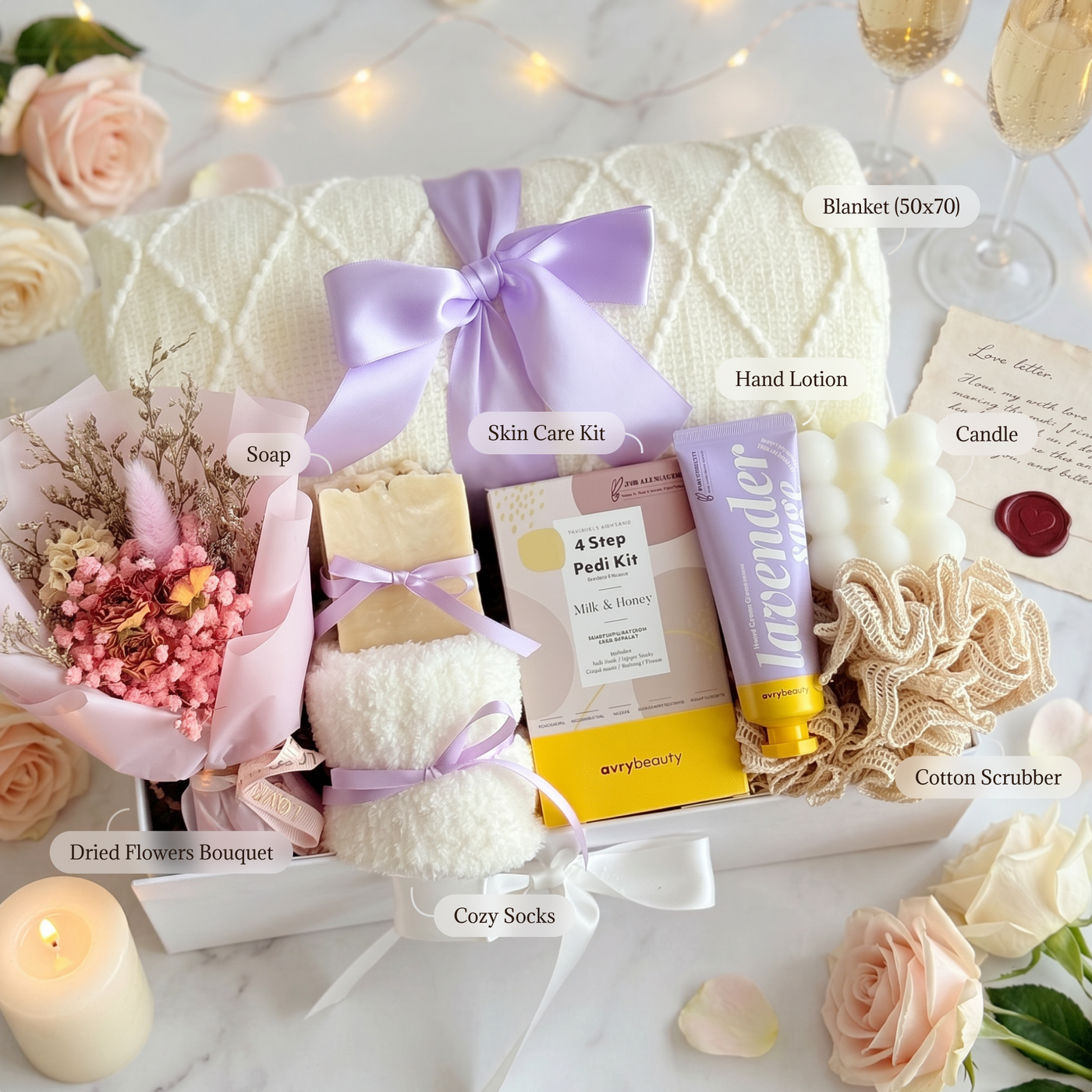 Skin Care & Socks Retreat Box — inside view
