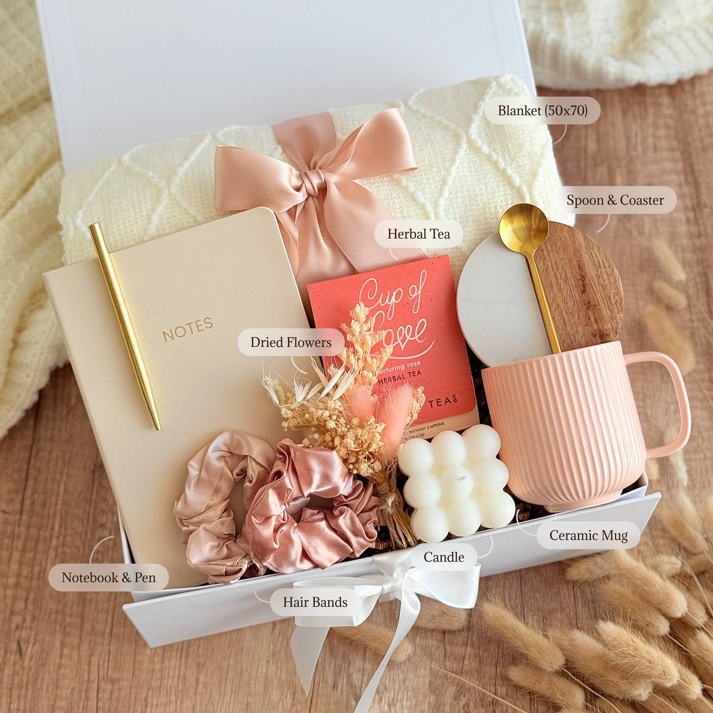 Herbal Tea & Blanket Haven Box — inside view