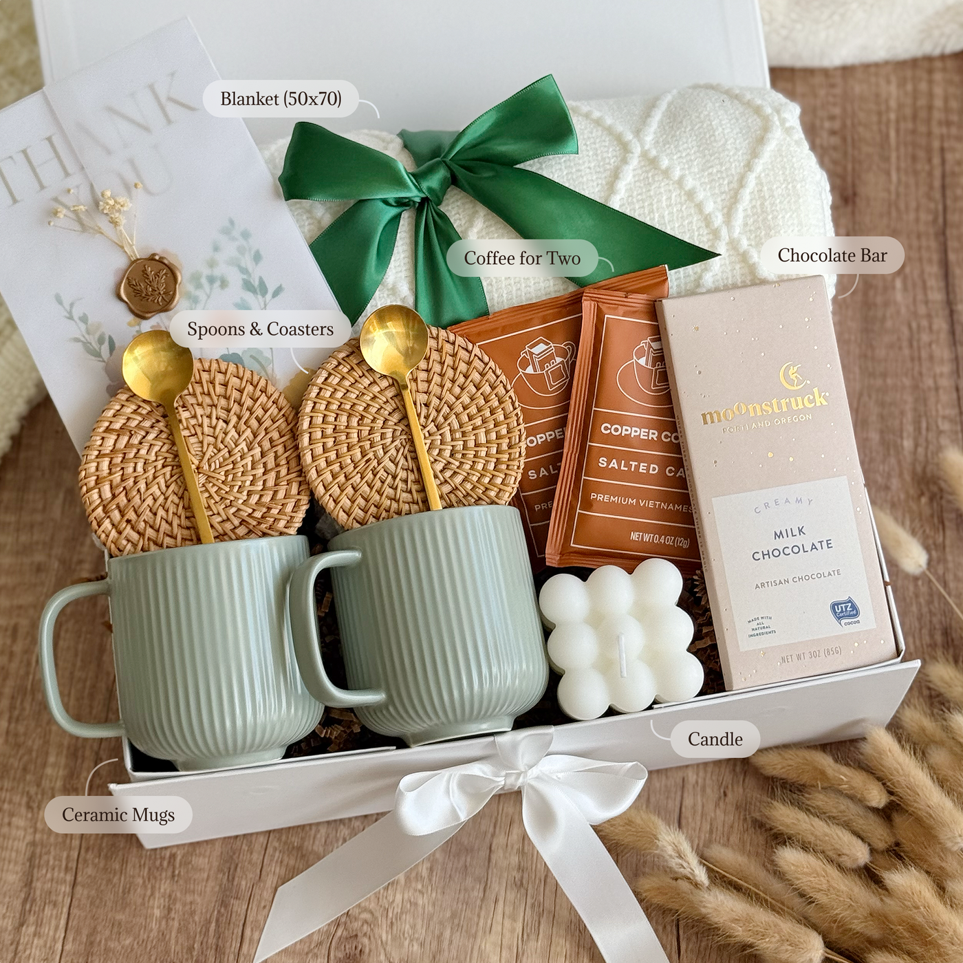 Two Mugs & Blanket Gathering Box — inside view