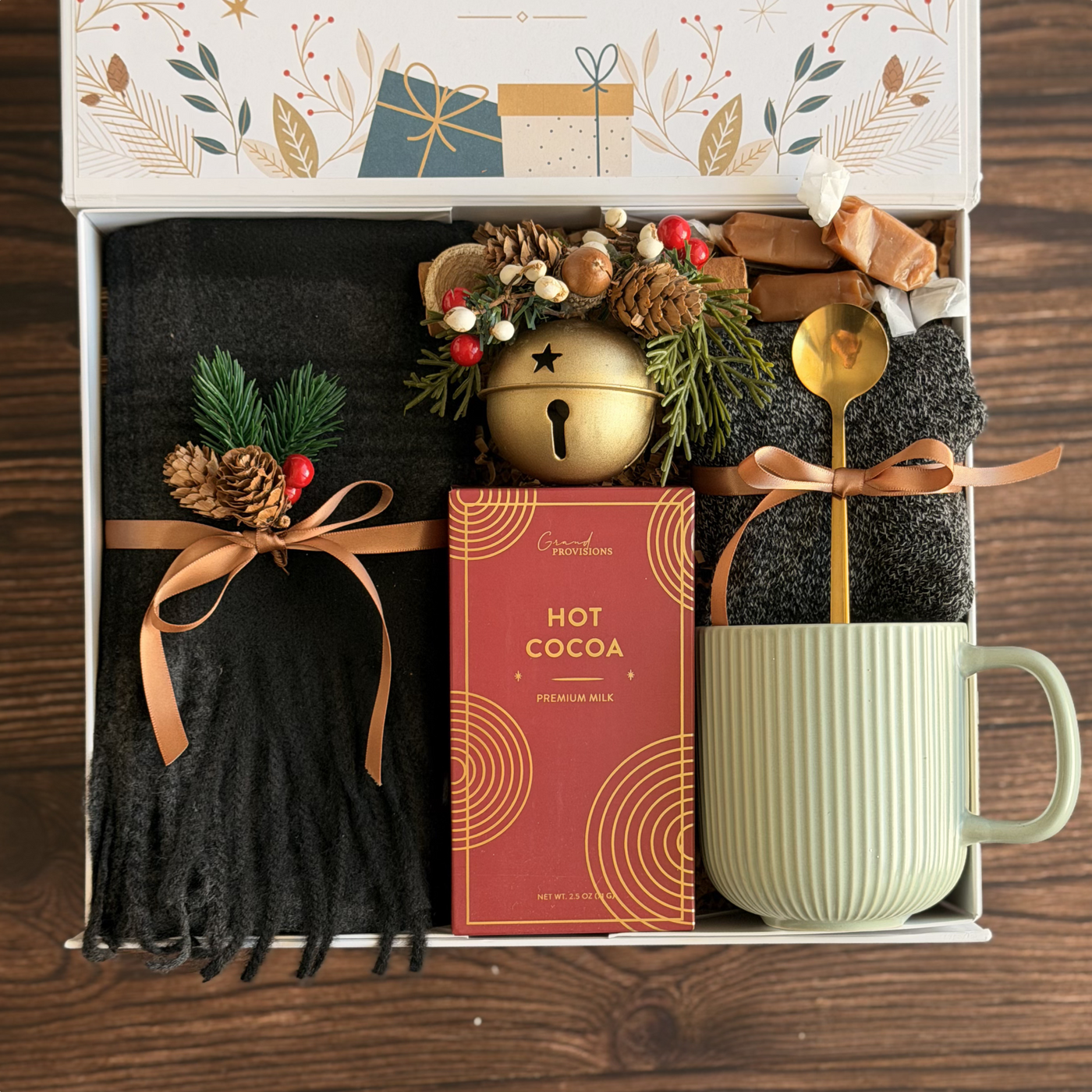 Jingle Bells Cocoa Box — front view